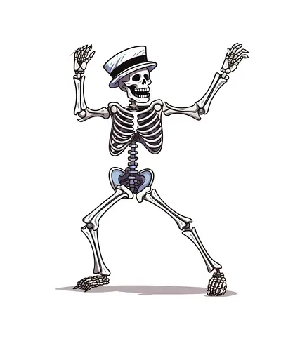 Dancing Skeleton with Hat and Confetti