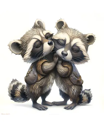Adorable Hugging Raccoons