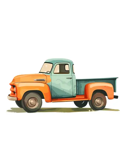 Orange and Green Vintage Pickup Truck