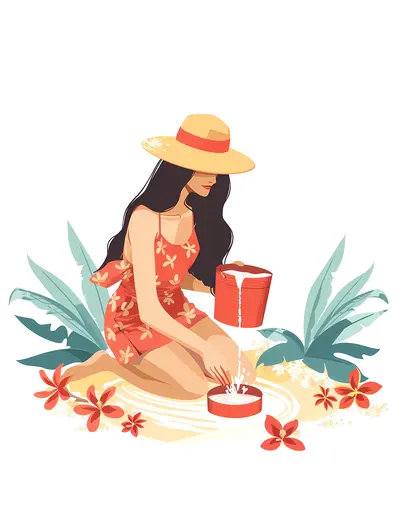 Girl Watering Flowers with Bucket