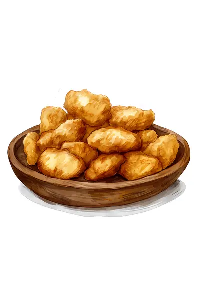Wooden Bowl of Chicken Nuggets
