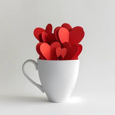 Cup with red paper hearts