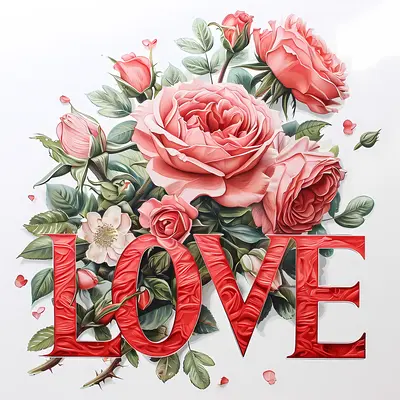 Pink Roses with Love Text