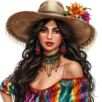Beautiful Woman in Colorful Dress and Hat