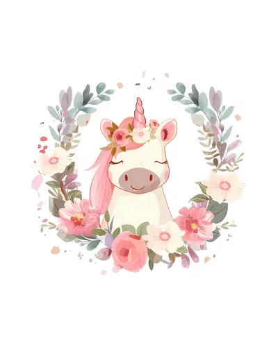 Adorable Unicorn with Flower Crown