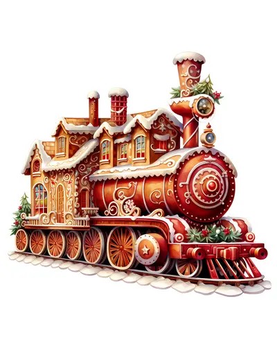 Gingerbread Train with House and Snow Decorations
