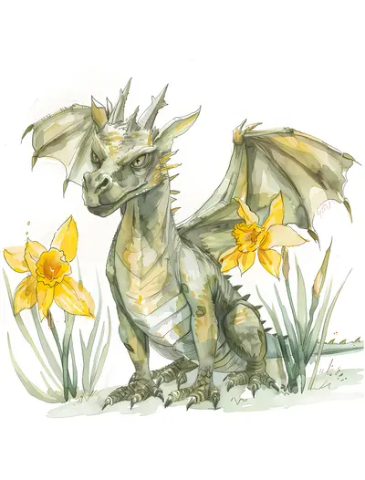 Dragon with Yellow Daffodils
