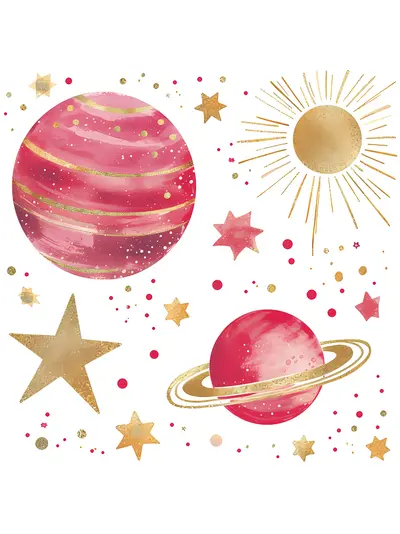 Pink Planets and Stars Doodle