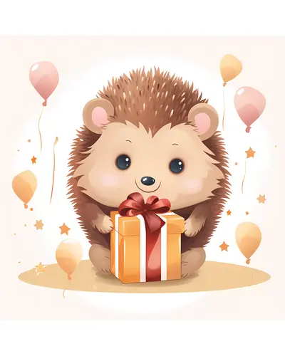 Hedgehog with Gift and Balloons