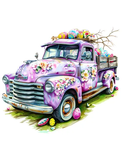 Vintage Purple Truck with Easter Eggs