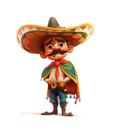 Cute Mexican Character with Sombrero