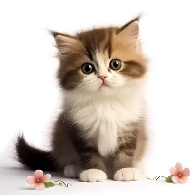 Fluffy Kitten with Flowers