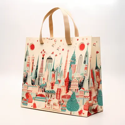 Festive Cityscape with Decorations on Holiday Bag