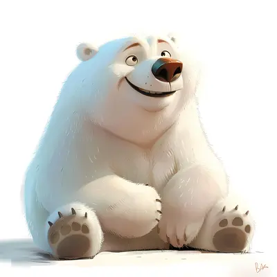 Cute White Bear Sitting and Smiling