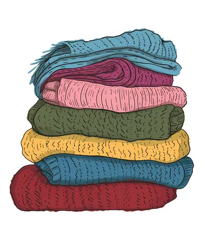 Stack of Colorful Sweaters in Pastel and Bold Colors