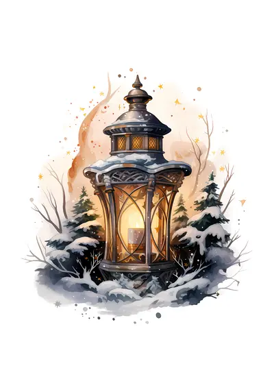 Bronze Lantern in Snowy Landscape