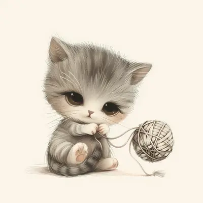 Adorable Kitten Holding Yarn Ball