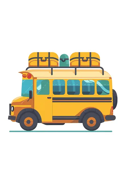 Yellow Bus with Luggage on Top