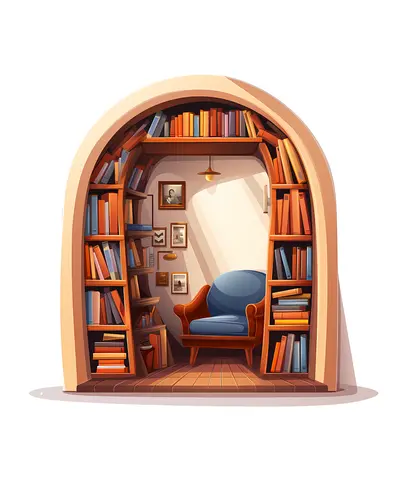 Cozy Reading Nook with Bookshelf and Armchair