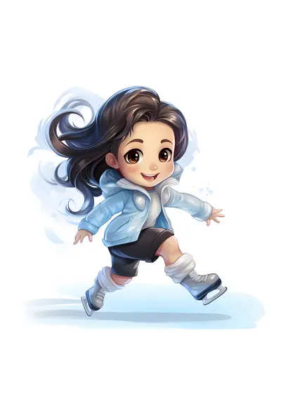 Cute Girl in Blue and White Skating Outfit