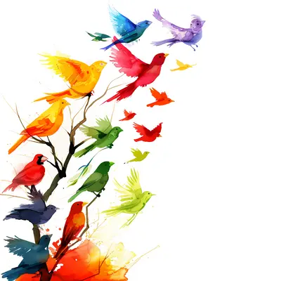 Colorful Birds Flying from Tree
