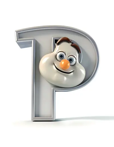 Gray P Alphabet Character with a Face