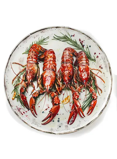 Cooked Crawfish on Plate with Rosemary