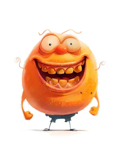 Funny Orange Cartoon Character with Big Smile