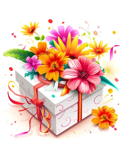 White Gift Box with Bright Flowers