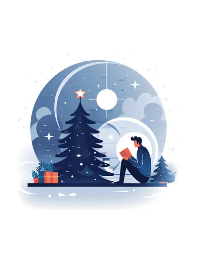 Person Reading a Book by a Christmas Tree at Night