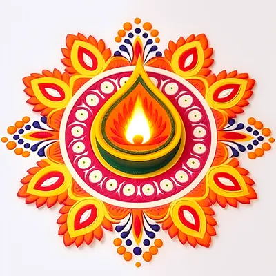Colorful Rangoli with Diya Lamp for Diwali