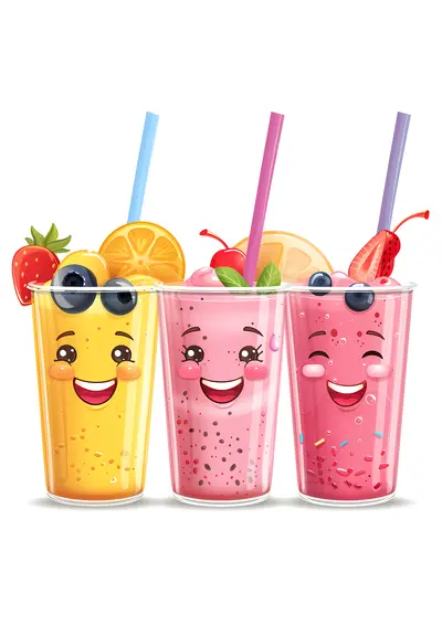 Colorful Smoothies with Smiling Faces
