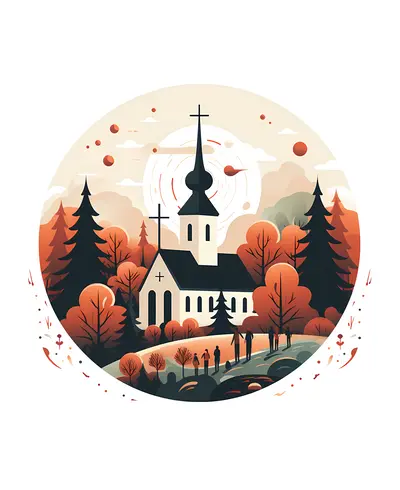 Church in Forest with People