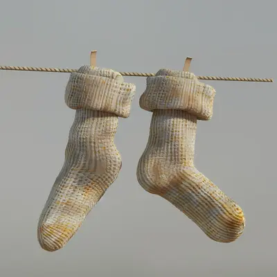 Knitted Socks Hanging on Clothesline