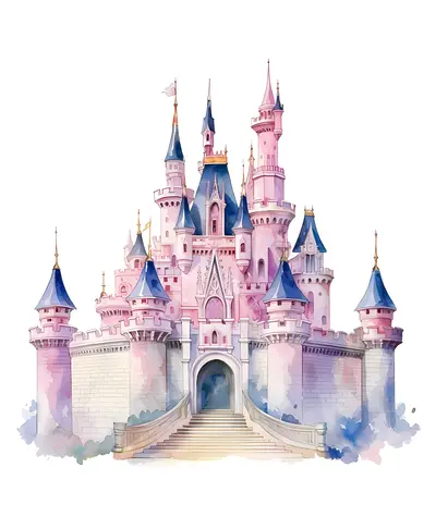 Fantasy Castle with Blue and Pink Towers