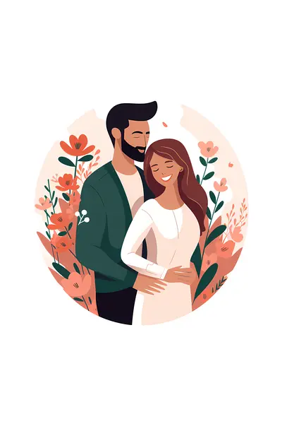 Romantic Couple with Flowers Illustration