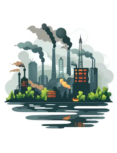 Factory with Smoke and Greenery