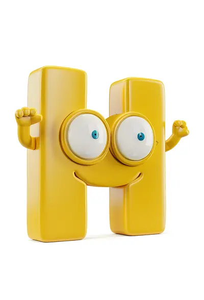 Yellow H Alphabet Character with Big Eyes