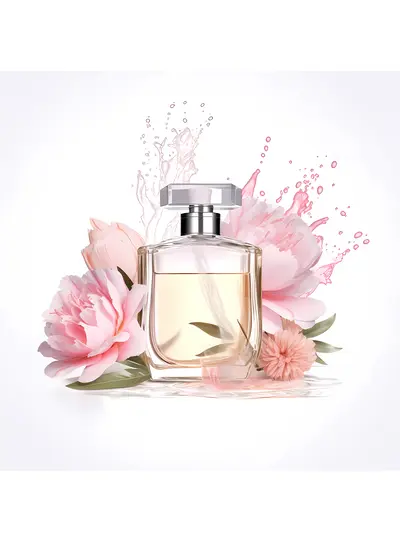 Elegant Perfume Bottle with Pink Flowers
