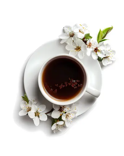 Coffee cup with white flowers illustration