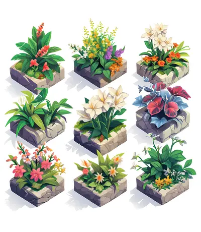 Colorful Flower Beds in Garden
