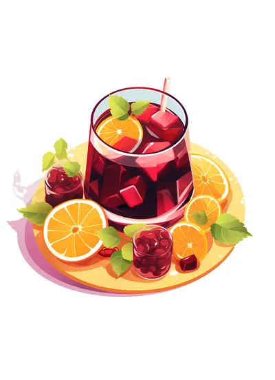 Red Sangria in a Glass with Fresh Fruits