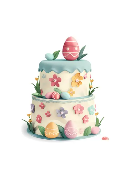 Easter-themed Cake with Flowers and Eggs