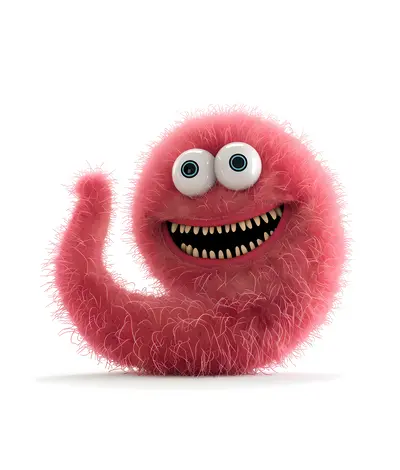 Cute Smiling Pink Furry Worm