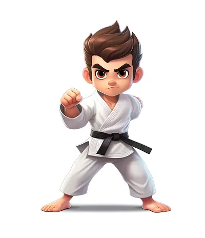 Serious Karate Kid in White Gi