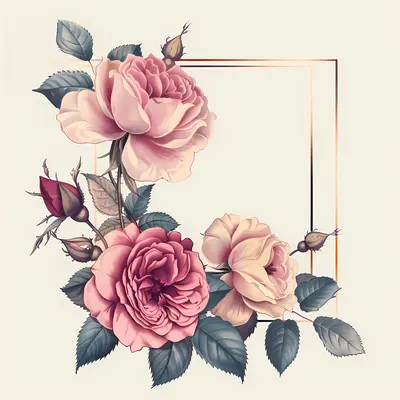 Pink Roses with Leaves and Buds