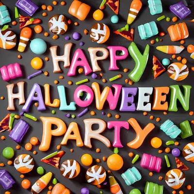 Happy Halloween Party with Candies and Decorations