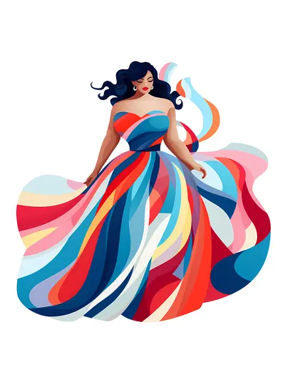 Stylish Woman in Colorful Flowing Dress