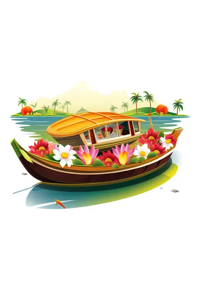 Beautiful Floral Decorated Boat in Tropical Scenery