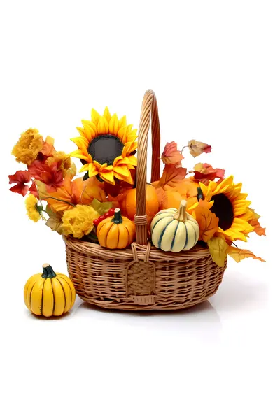 Basket with Sunflowers and Pumpkins for Thanksgiving